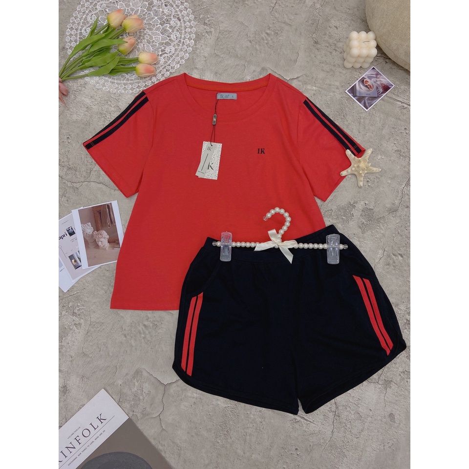 Bộ đồ mặc nhà cao cấp IK, set đồ cotton nữ mặc ngủ ở nhà dáng áo cộc quần đùi, kiểu dáng thể thao trẻ trung năng động