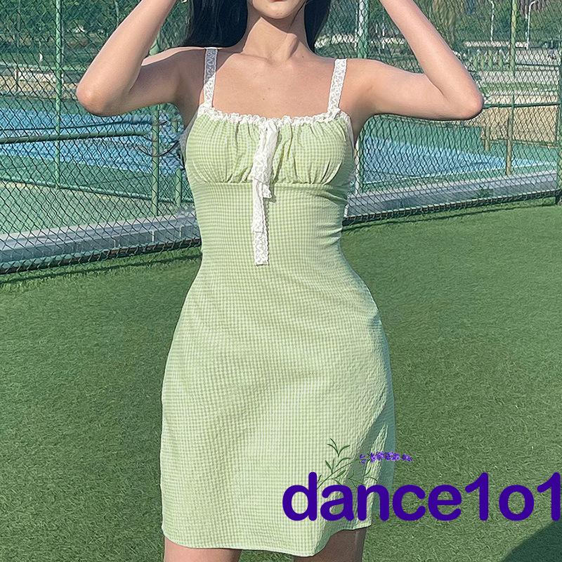 Đầm Xòe Caro Phối Ren Xinh Xắn Cho Nữ Khiêu Vũ1O1-2000S