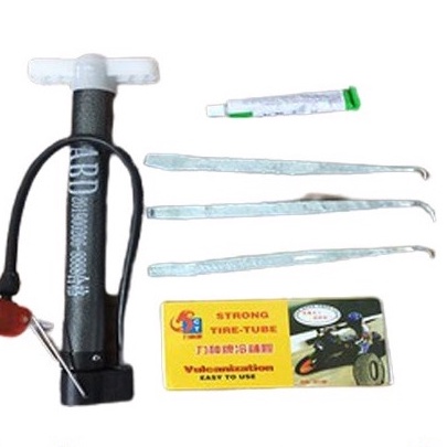Bộ vá săm xe máy, bộ vá du lịch kèm theo bơm tay tiện dụng cho dân phượt, du lịch - BVXDXM