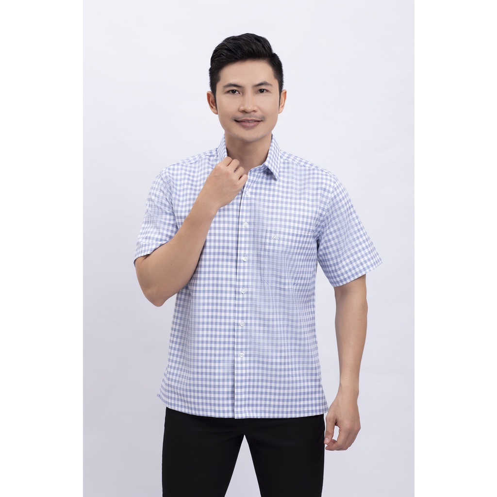 Áo sơ mi nam ngắn tay Casual caro xanh nhạt