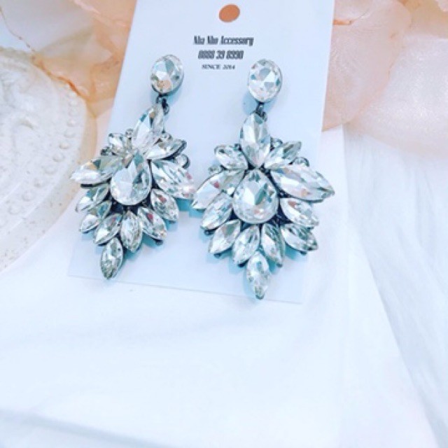 Hoa Tai Đá Cô Dâu Đẹp Dáng Dài Giot Nước Thời Trang NHÀ NHỎ 025