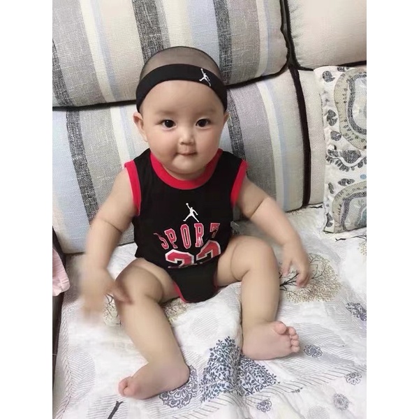 Bộ Áo Liền Quần + Nón Vải Cotton In Chữ Jordan 23 Dễ Thương Cho Bé Trai