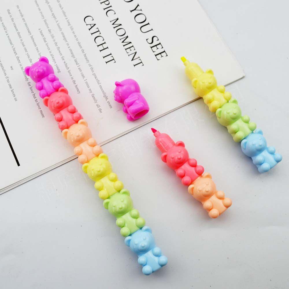 JARRED Bút Dạ Quang Hình Gấu Đáng Yêu 5 Màu Tùy Chọn Trang Trí Sổ Tay / Văn Phòng / Trường Học