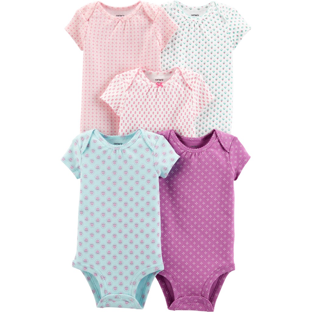 [Nhập Khẩu Mỹ]Áo Liền Quần Carter's Bé Gái,FLORAL Bodysuite ,18M,24M,Combo 5 cái , 5 Màu ,100% Cotton , Chất Thun Mềm.