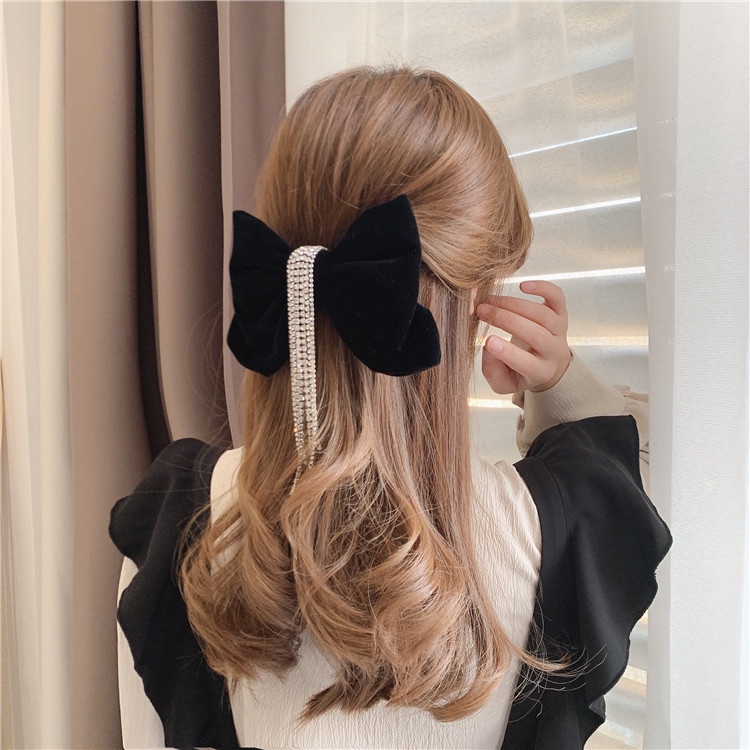 Kẹp Tóc Nơ Đen Đính Đá Lấp Lánh