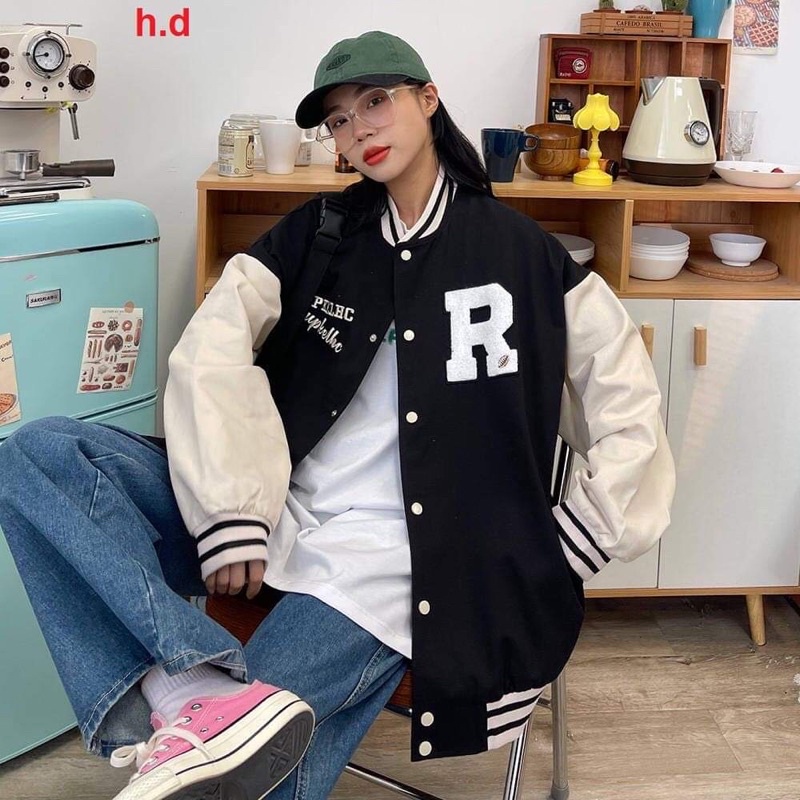 Áo khoác bomber R, 408CMChất gió vs nỉ cottonhàng 1 lớp cổ, tay áo và gấu áo có bo dệt Jacket freesize form &lt;50kg