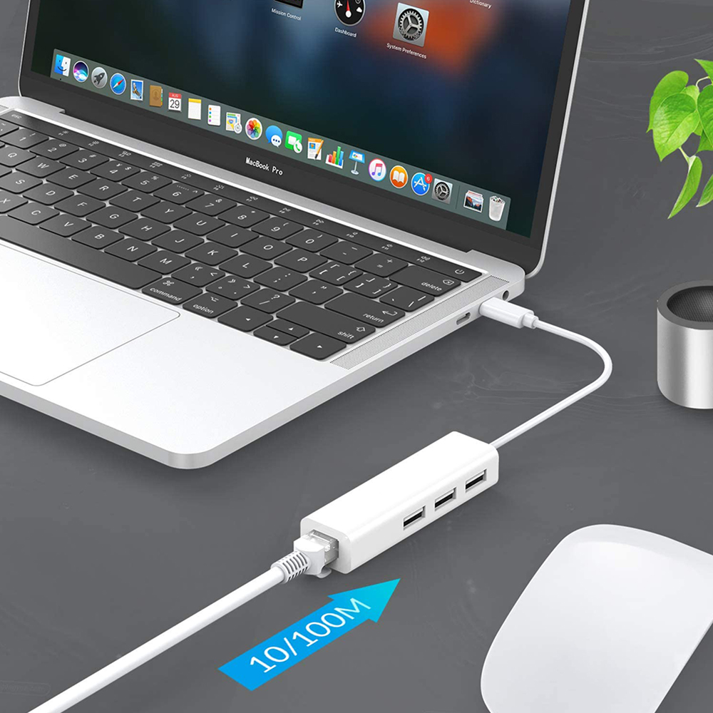 PC Cáp Chuyển Đổi Usb Type C Sang Usb Rj45 3 Cổng Usb 2.0 Kèm Phụ Kiện Rj45