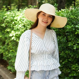 ÁO KIỂU SỌC NHÚN EO TAY DÀI