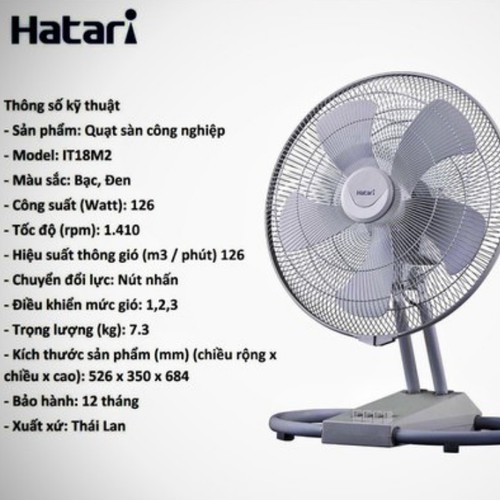 [Mã 2404EL10K giảm 10K đơn 20K] Quạt Chân Quỳ Công Nghiệp Hatari HC-IT18M2 - Hàng chính hãng Thái Lan