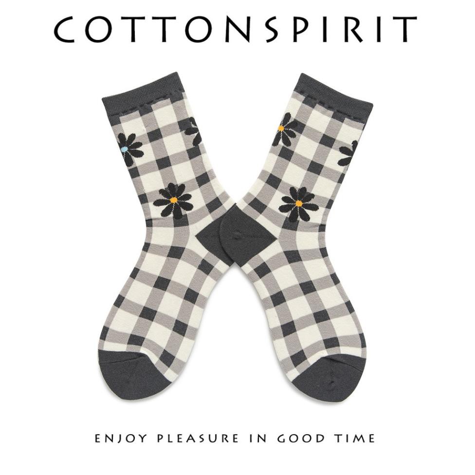 Vớ Cổ cao Nữ Kẻ sọc Caro Cotton Cao cấp Xuân Thu Hàn Quốc Tất Nữ cao cổ Ulzzang Hàn Quốc Cotton