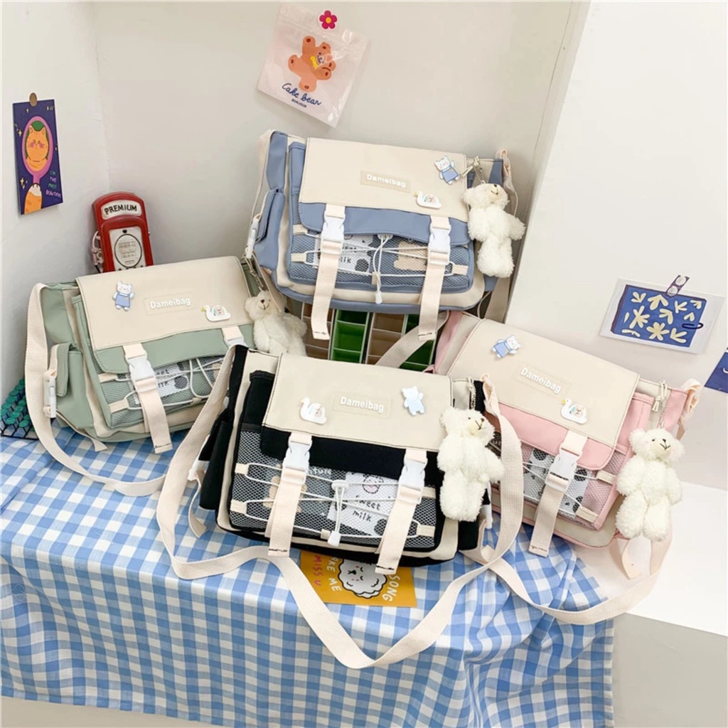 Túi đeo chéo nữ học sinh mini Dameibag bằng vải size 30x24x11cm đựng vừa A4 Tặng sticker- Túi học thêm [Hàng Quảng Châu]