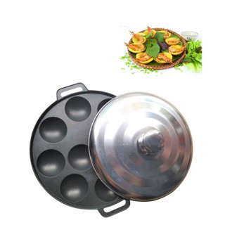 Khuôn Bánh Khọt 10 Lỗ Bằng Gang Chống Dính Có Nắp Khuôn Dày Cao Cấp Dragon