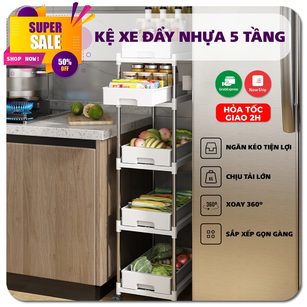 Kệ Để Đựng Đồ Đa Năng 5 Tầng - 4 TẦNG khung inox - Giá Nhựa có lỗ Cao cấp Có ngăn kéo