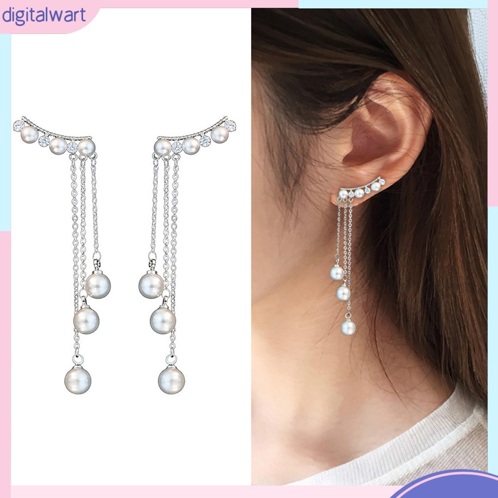 Cặp khuyên tai dáng dài thiết kế đính ngọc trai nhân tạo sang trọng cá tính dành cho nữ