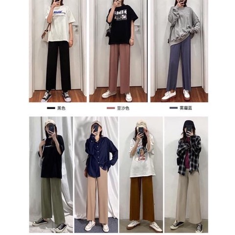 Quần ống rộng có size chất thun tăm siêu co dãn cạp chun nhiều màu