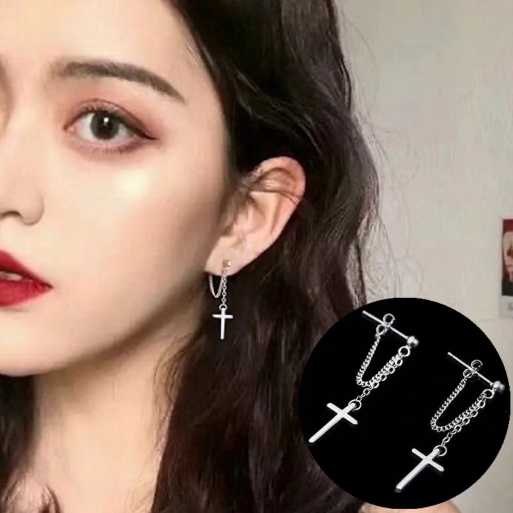 Khuyên Tai Chuỗi Xích Hình Thánh Giá Phong Cách Hip Hop Mới Cho Nam Và Nữ