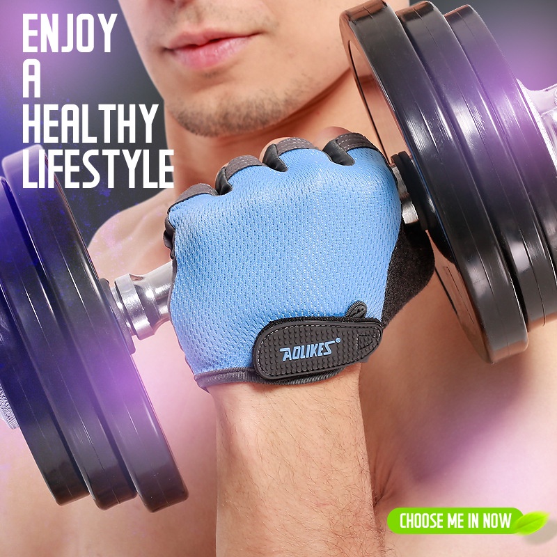 Găng tay tập gym nam nữ Aolikes, Găng tay thể thao hở ngón cao cấp