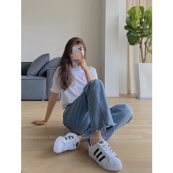 Giày Sneaker Thể Thao Nam Nữ _Adidas Mũi Sò Trắng Tem Vàng Full Box, Giày Thể Thao Nam Nữ _Adidas Mũi Sò Trắng.