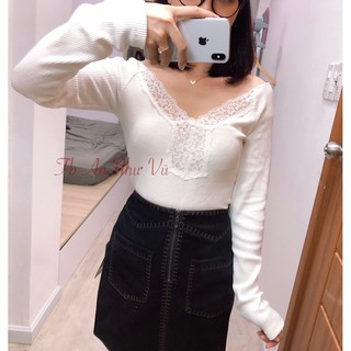 Áo len cổ v phối ren zr