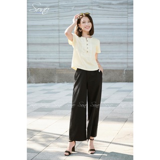 Sono - Áo sơ mi kiểu linen phối ren ngực
