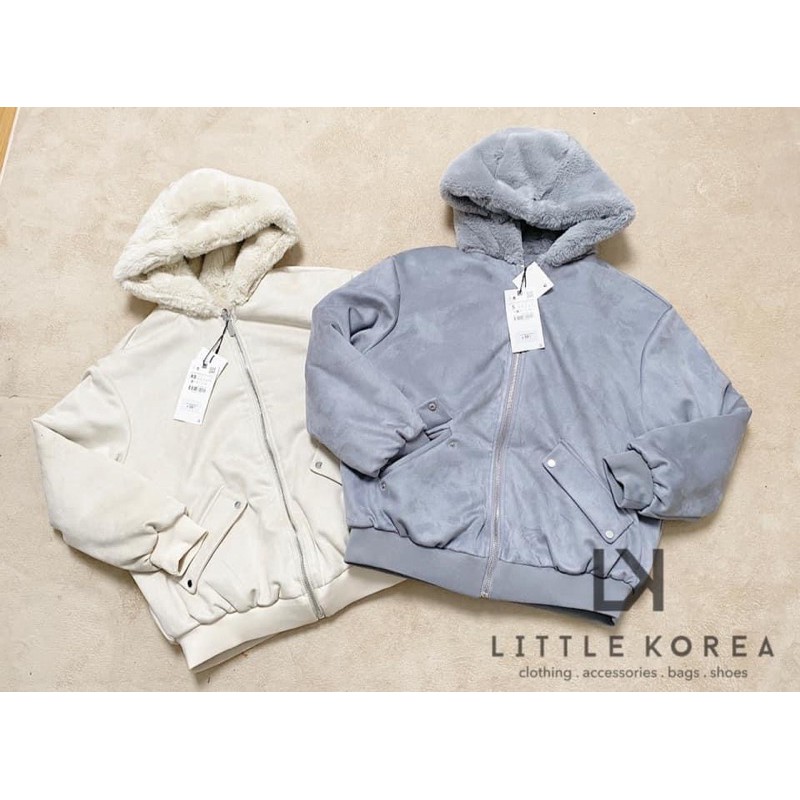 Áo Khoác Nữ Có Mũ 2 Mặt Lông Và Da Lộn Z - LITTLE KOREA