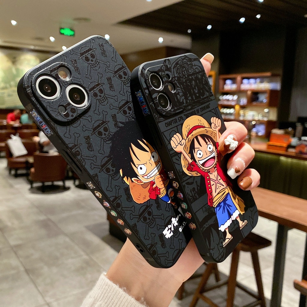Ốp Điện Thoại Silicon Viền Vuông Họa Tiết One Piece Luffy Cho iPhone 13 Pro Max 11 7 plus Xr