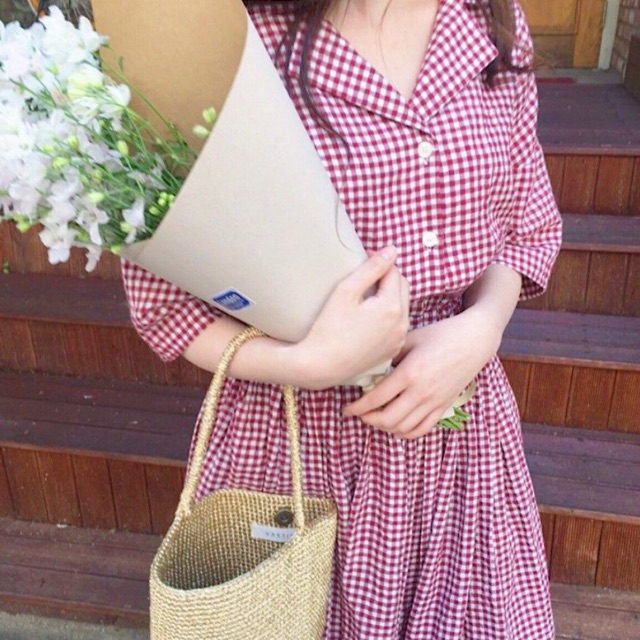 Đầm váy caro đỏ xoè (kèm quà tặng)