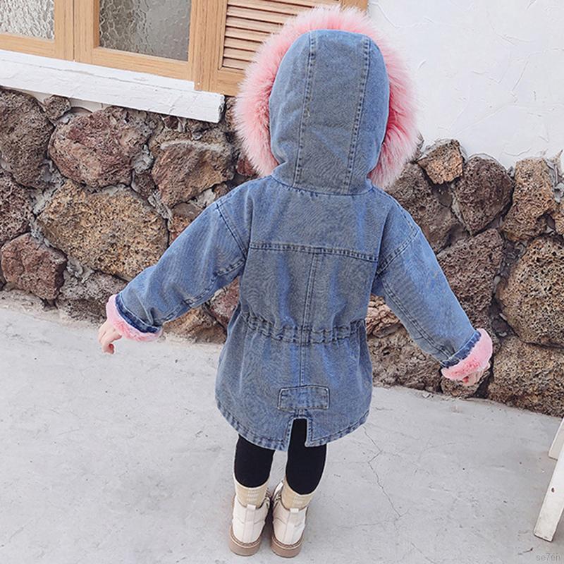 Áo Khoác Denim Phối Lông Thời Trang Cho Bé Gái 2-7 Tuổi