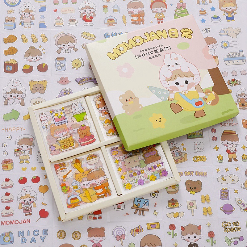 Set 100 Miếng Dán PET Trong Suốt Chống Thấm Nước Họa Tiết Hoạt Hình Dễ Thương