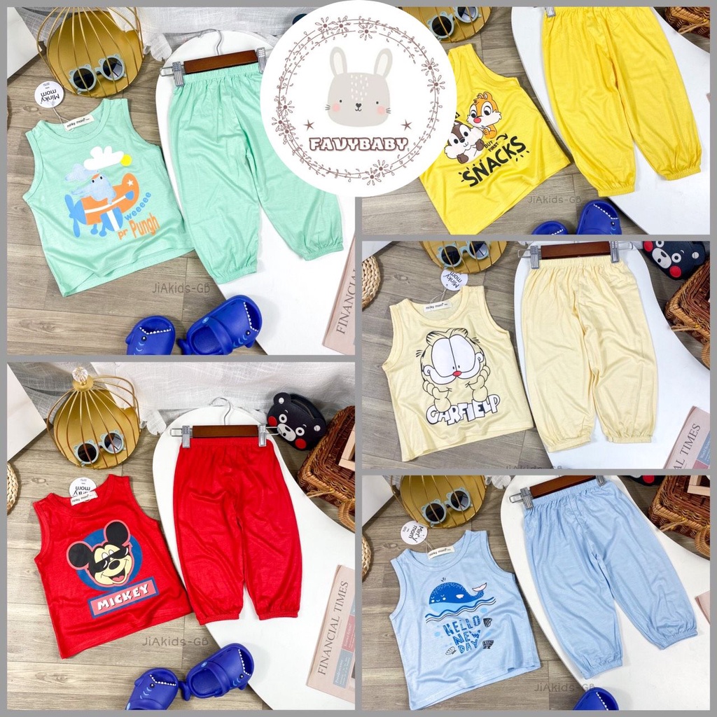 Đồ Bộ MINKY MOM Chính Hãng Bé Trai Bé Gái Quần Alibaba Áo 3 Lỗ Thun Lạnh Hình Động Vật Trẻ Em 0 1 2 3 4 5 Tuổi -Favybaby