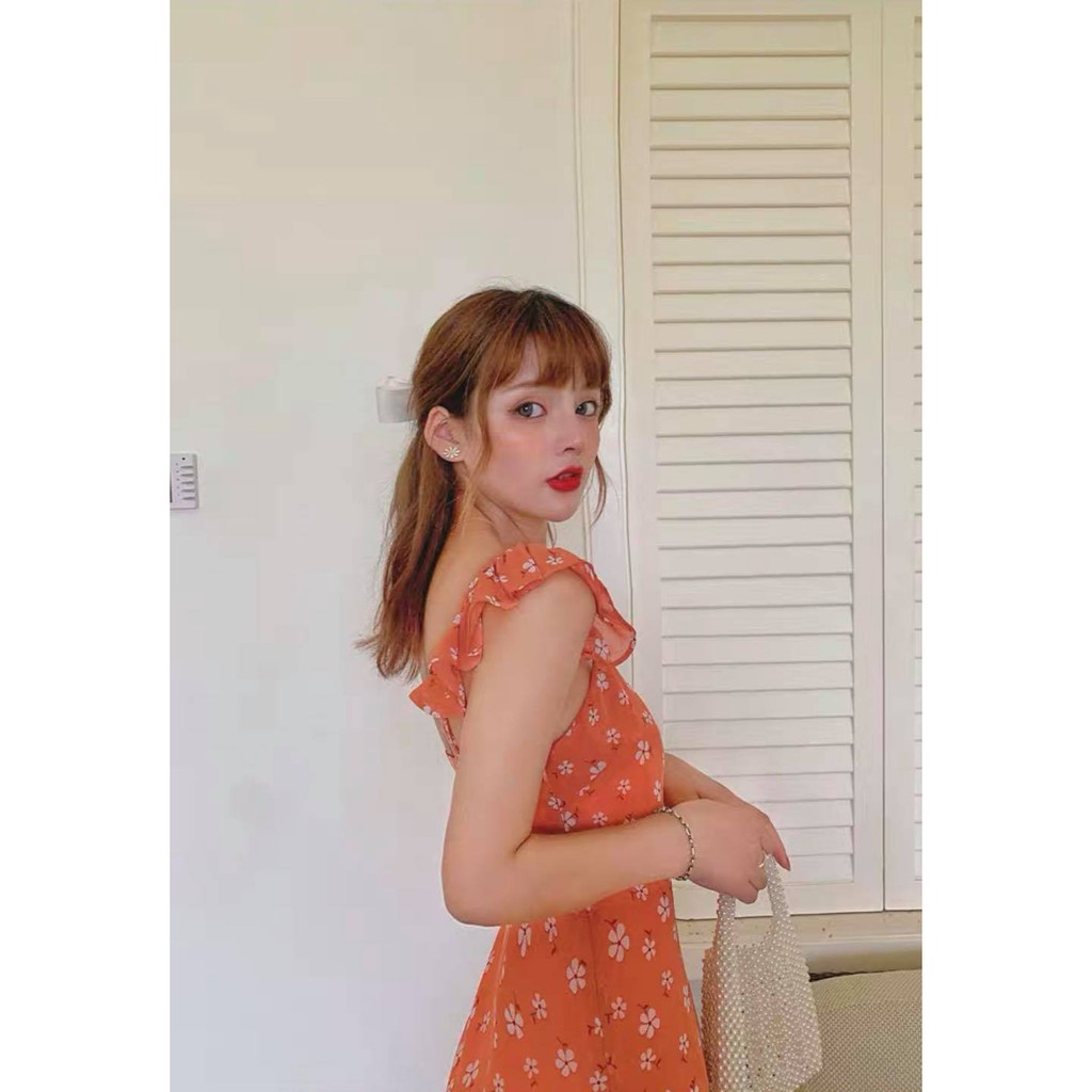 Zapi Dress - Đầm 2 dây bông cam có mút