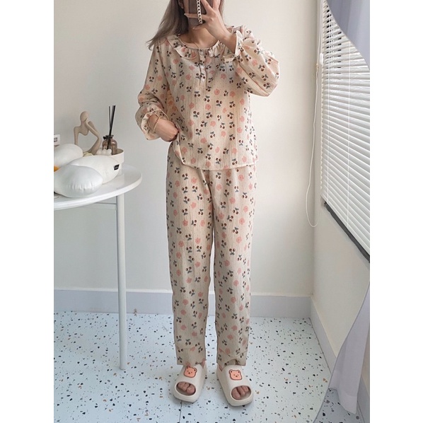 [ Ảnh tật ] Bộ ngủ pyjama cổ viền bèo chất đũi xốp in hình cute | BigBuy360 - bigbuy360.vn