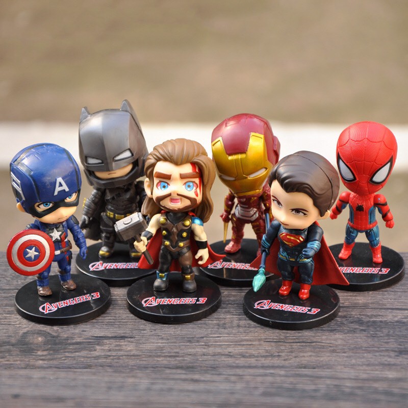 Set 6 mô hình nhân vật Avenger Marvel size 11cm - Mô hình siêu nhân - Biệt đội siêu anh hùng - Smart Baby