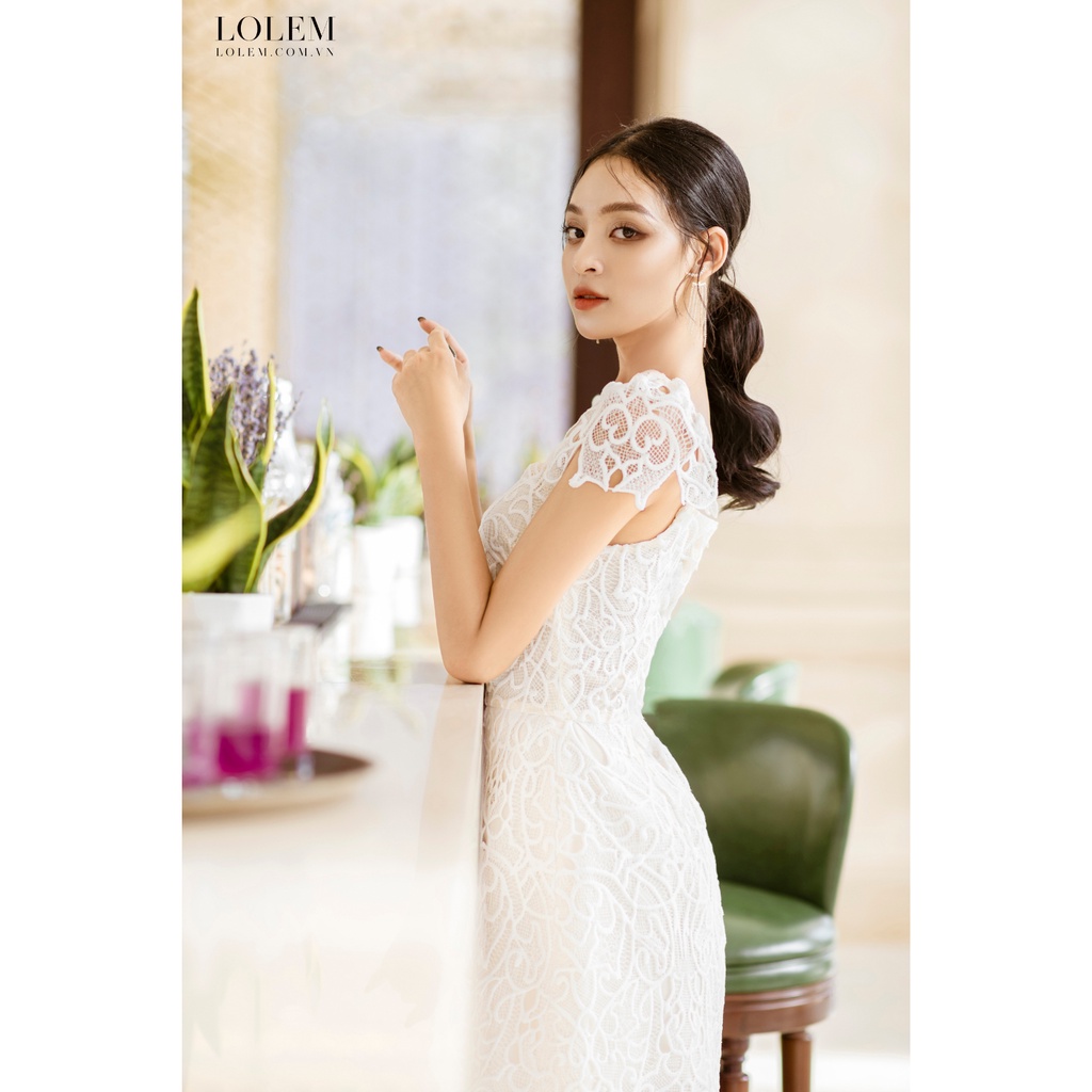 Đầm dự tiệc LOLEM DX349 form chữ A vải ren chỉ cao cấp