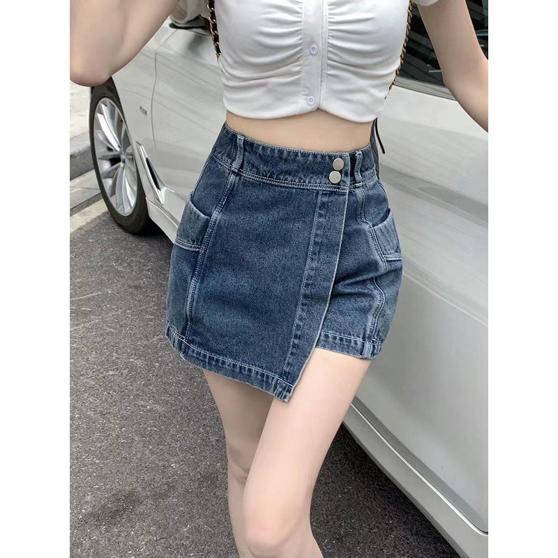 Quần Short Jeans Lưng Cao Dáng Chữ A Thời Trang Mùa Hè Cho Nữ