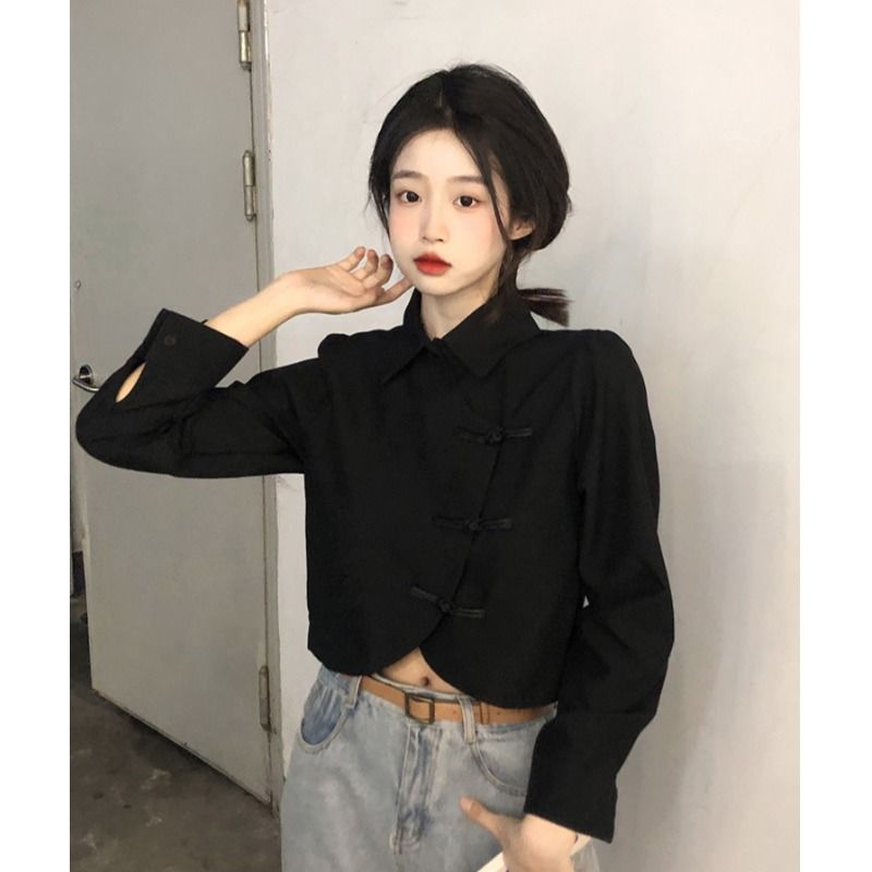 Áo sơ mi công sở nữ Áo Sơ mi Trắng Tay Dài Cài Nút Đĩa Phong Cách Trung Hoa Mùa Thu Cho Nữ