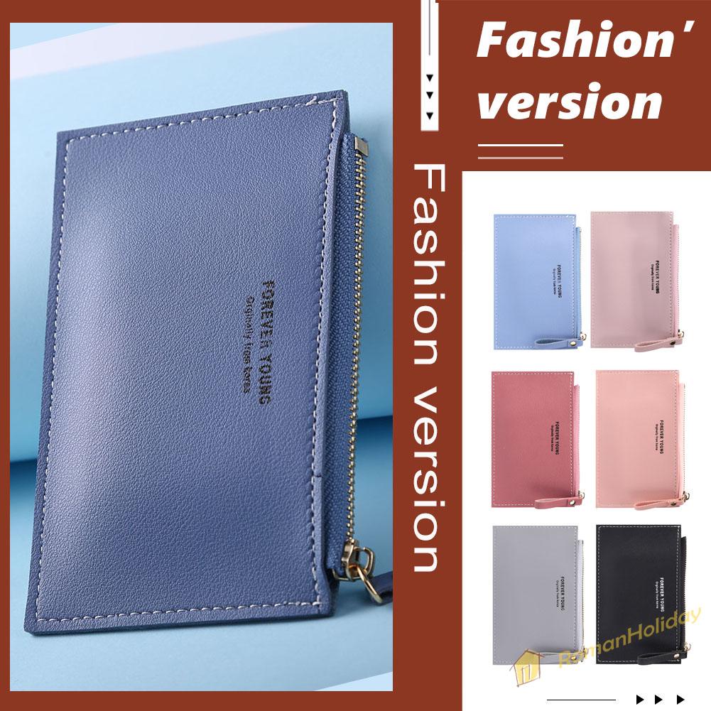 【On Sale】Fashion Women PU Leather Pure Color Card Organizer Casual Mini Purse Wallet