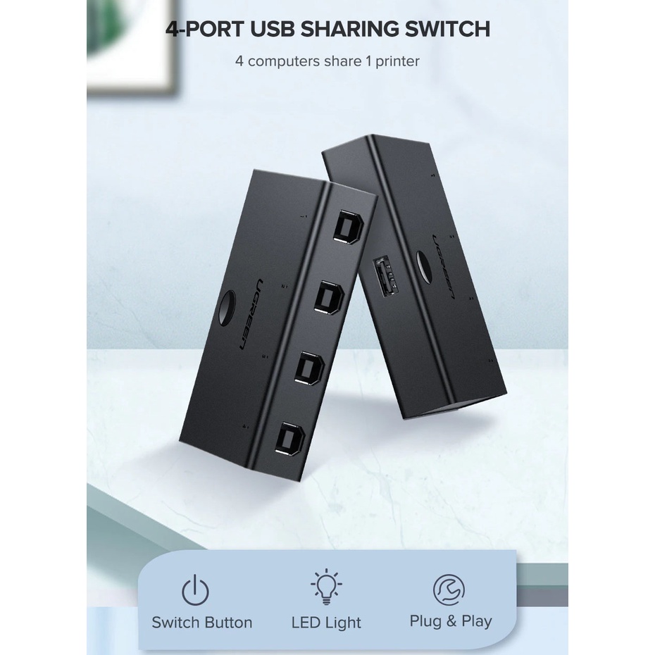 Bộ Chuyển Nhiều Công USB Ra 1 UGreen Chính Hãng - Kết Nối Nhiều Máy Tính Với 1 Máy In, Phím Chuột...( 30345 30346)