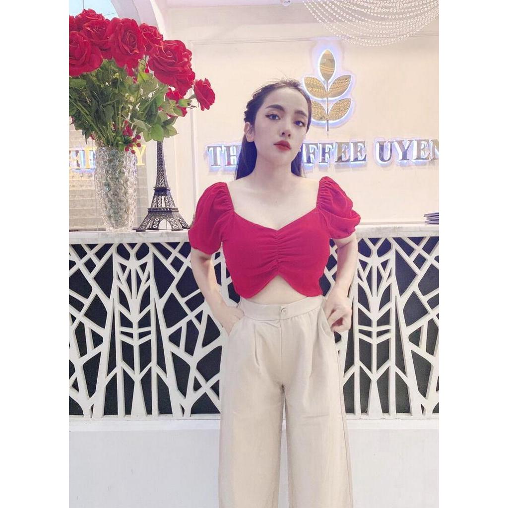 Áo croptop rúm ngực nhún lưng