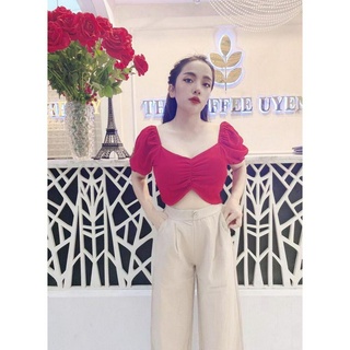 Áo cổ tim Áo croptop rúm ngực nhún lưng hàng hót