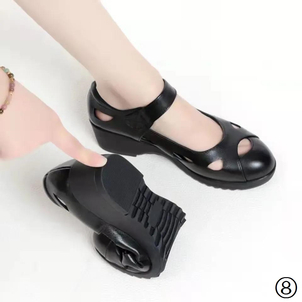 Giày Cao Gót Da Mềm Mũi Tròn Thời Trang Cho Phụ Nữ Trung Niên