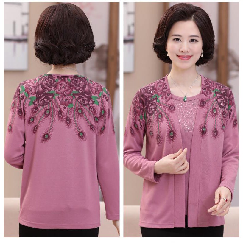 Áo khoác len mỏng trung niên - Áo cardigan len họa tiết hoa có size 4XL - Vincent shop