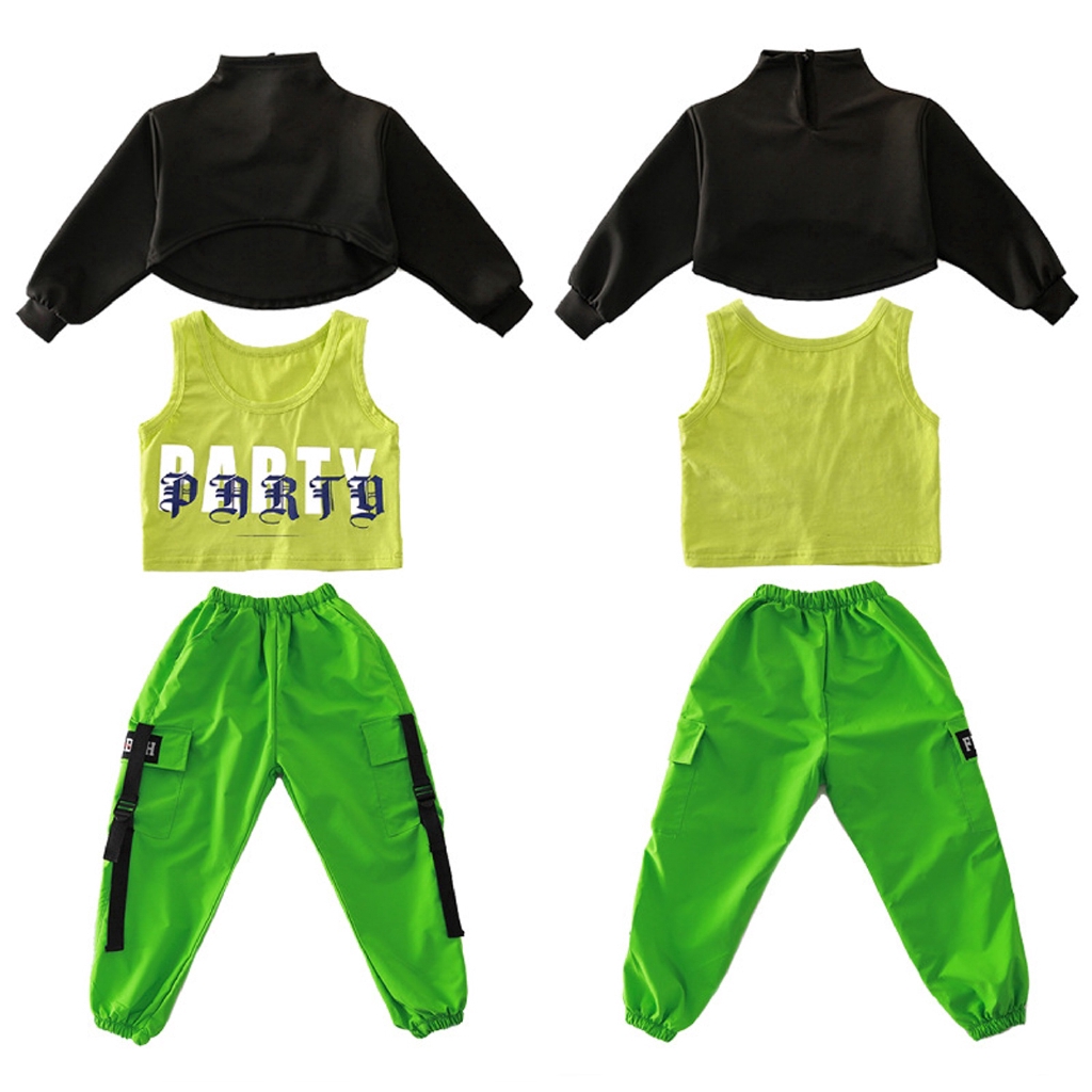 Set áo croptop + áo ba lỗ + quần jogger phong cách Hip hop thời trang dạo phố cho bé gái