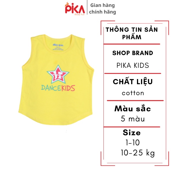 Áo thun ba lỗ cho bé gái -Pika  kids - in sao chất liệu cotton -Quần áo trẻ em từ 10-25kg