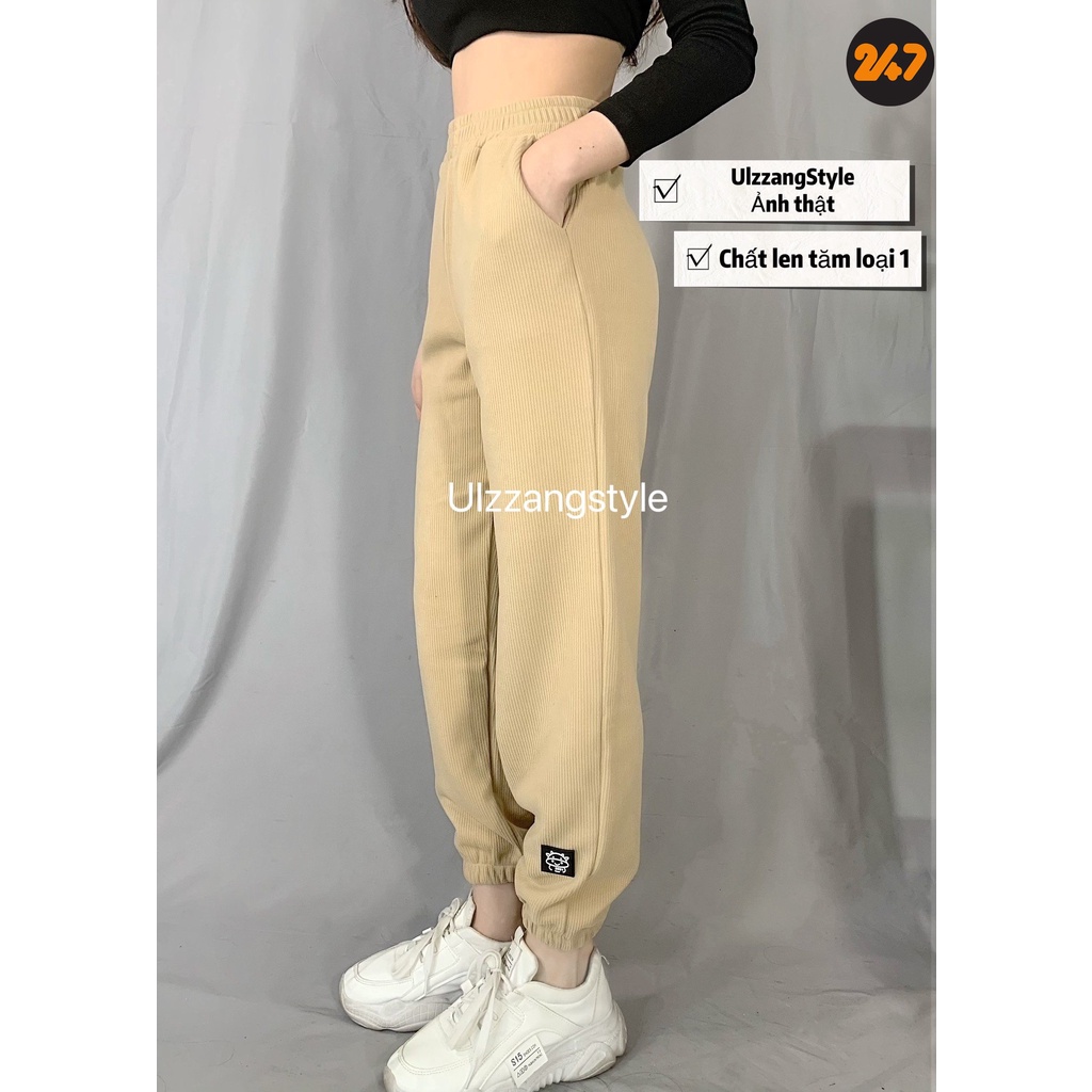 Quần Jogger Bo Gấu Trơn Len Tăm Nữ Unisex 2434/806