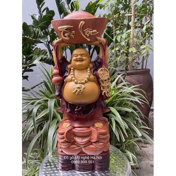 Tượng phật di lặc dâng vàng gỗ hương cao 50cm