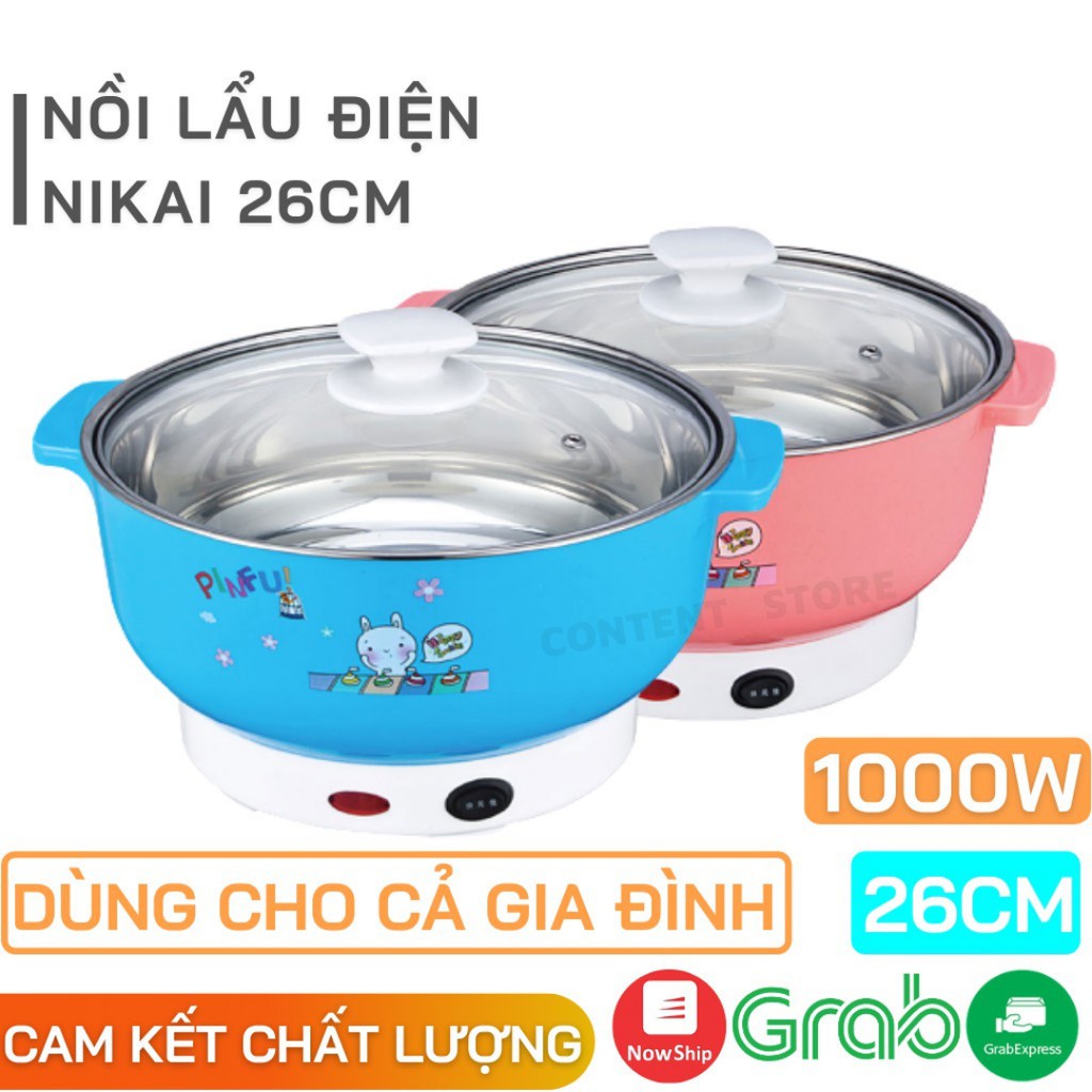 Nồi Nấu Lẩu Điện Nika Dành Cho Cả Gia Đình, Nồi Lẩu Điện Size 24cm Và Size 26cm, Công Suất 1000w Đa Năng