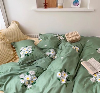 Bộ Drap & Chăn Phao Cotton Poly Cúc Hoạ Mi Mới