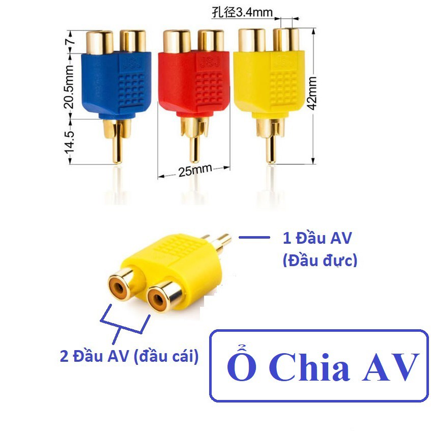 10 cái Jack chia AV- Rắc chia AV từ 1 ra 2 bền cao cấp, đầu chia AV 1 ra 2 (combo 10 cái)