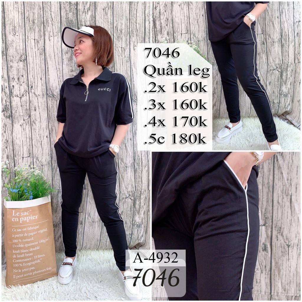 7046 Quần legging BIG SIZE kiểu quần leg viền sọc có túi thun cotton co giãn 4 chiều